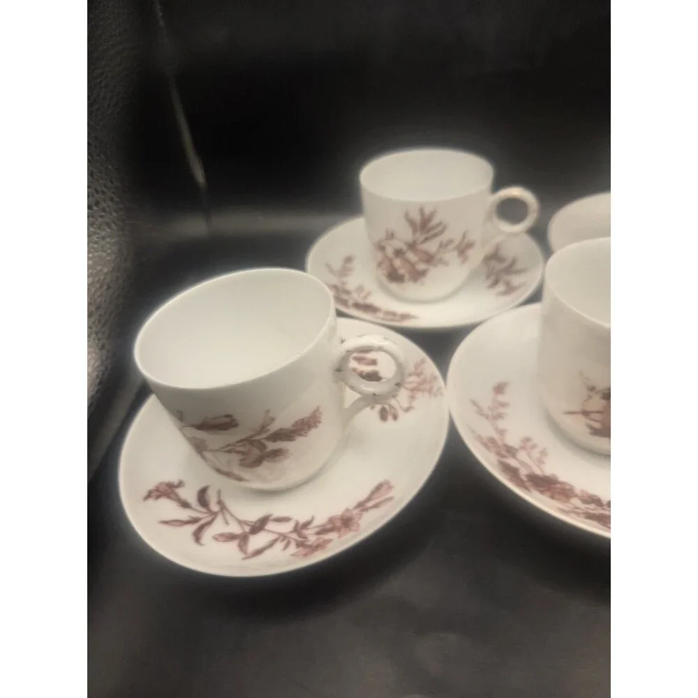 Antique Theodore Haviland Limoges France Set of 5 Demitasse Cups  Saucers Floral